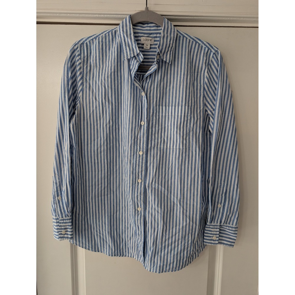 J.Crew Womens Blue White Relaxed Striped Cotton Button Down Shirt XS preppy
